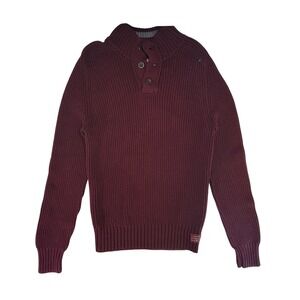 American Eagle Outfitters Mens Burgundy Mock Neck Button Sweater Medium